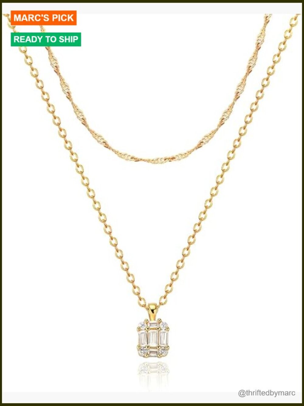 Gold Plated Layered Necklace Set - Dainty CZ Diamond Pendant